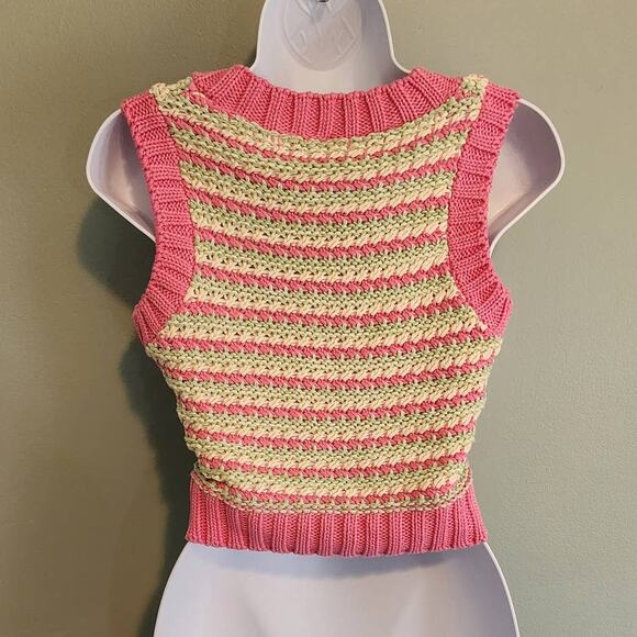 Bershka Pastel Striped Knit Cropped Sweater Vest Pink and Green Y2K Style - Picture 3 of 6